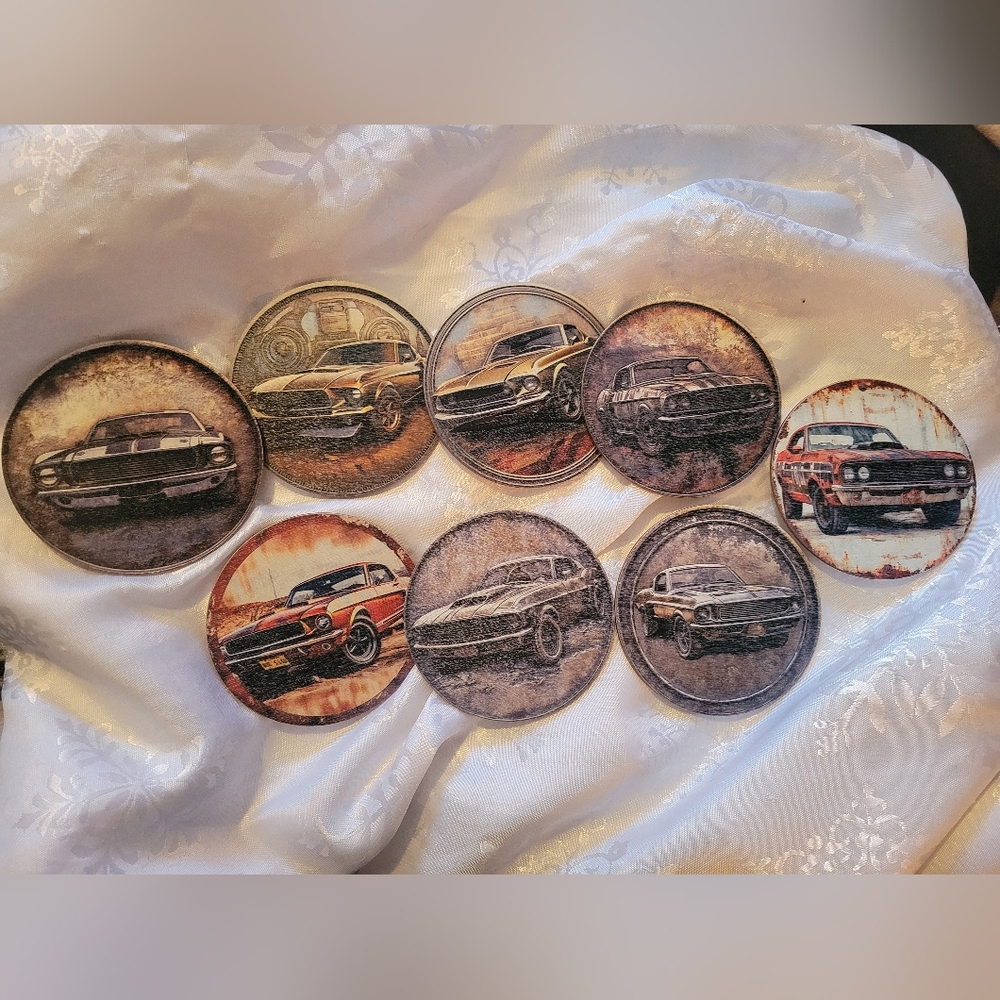 🔮NEW🔮 Hand Crafted Wood Vintage Car Coasters Set